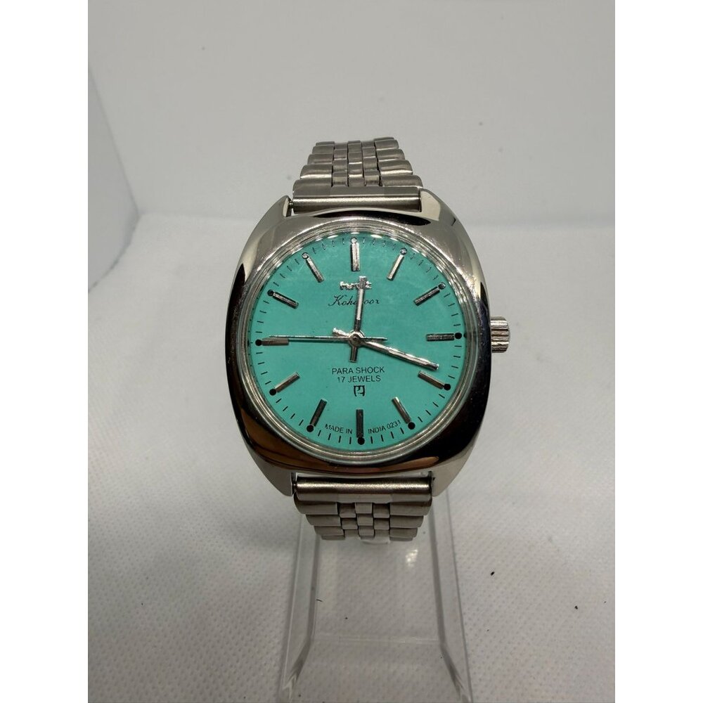Vintage HMT Automatic 17 Jewels Watch Stainless Steel Band & Aqua Dial